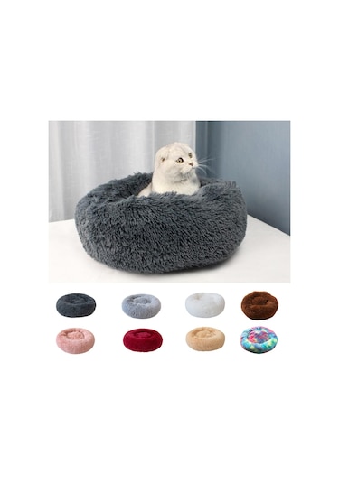 Mufunye Yumuşak Peluş Yuvarlak Evcil Hayvan Yatağı İçin Kedi Küçük Köpekler İçin Renkli Mavi - 60 Cm Çap