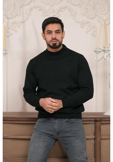 Woolen World Balıkçı Yaka Kalın Yünlü Erkek Triko Kazak Siyah