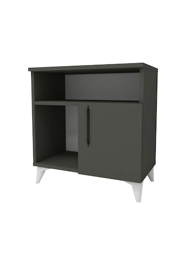 Melina Tek Kapaklı 2 Raflı Bölmeli Komodin & Şifonyer Yatak Odası Başucudüzenleyici Komidin Antrasit