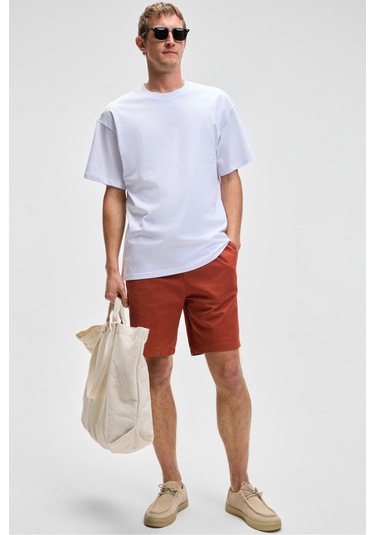 FEON Erkek Oversize Geniş Kesim %100 Organik Pamuk Kalın Dokulu Yuvarlak Yaka Beyaz T-Shirt