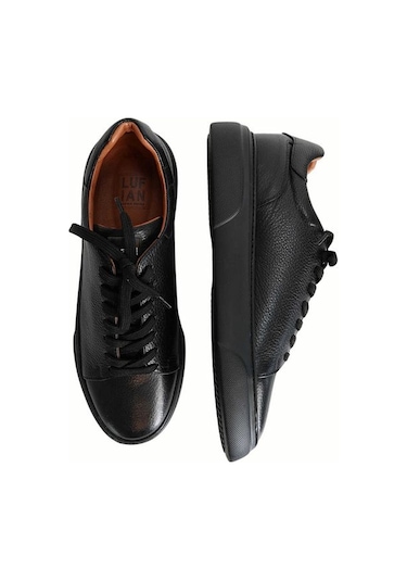 Lufian Tommy Erkek Deri Sneaker Ayakkabı Siyah Cilt Beyaz