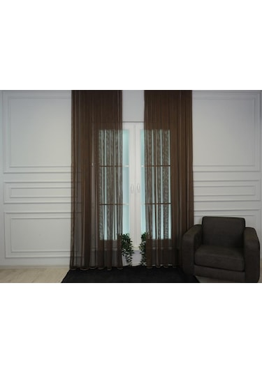 Murcia Dökümlü Tül Perde Pilesiz Acı Kahve