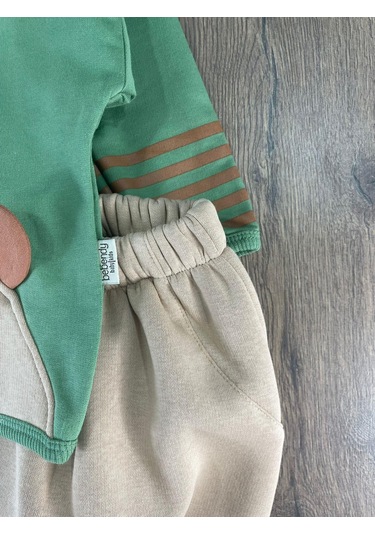 Oversize Şerit Detaylı Yumuşak Doku Bereli Erkek Bebek 3'lü Takım Yesil