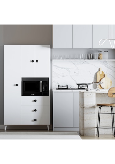 Çok Amaçlı Mutfak Mikrodalga Fırın Dolabı Beyaz