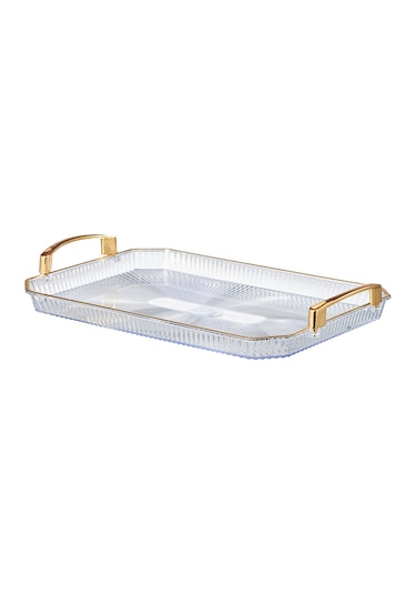 Springsun Gümüş Altın Kaplama Genişçe Dikdörtgen Tabaq - Meyve, Çay, Pastane Ve Kek Servisi İçin Elaborasyonlu Dekoratif Tabaq 40.7x27.6x5.5 Cm Büyük Boy