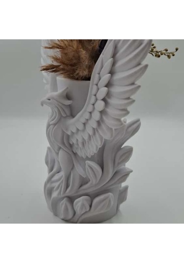 Anka Kuşu 3d Beyaz Vazo Beyaz