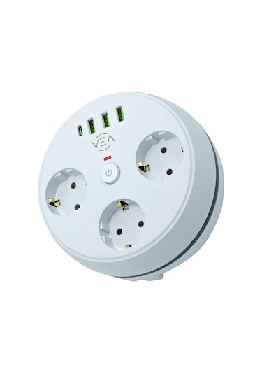 Vea Ve-26583 3'lü 1.5 Metre Kablolu 3 Usb / Type-c Girişli Akım Korumalı Grup Priz 1