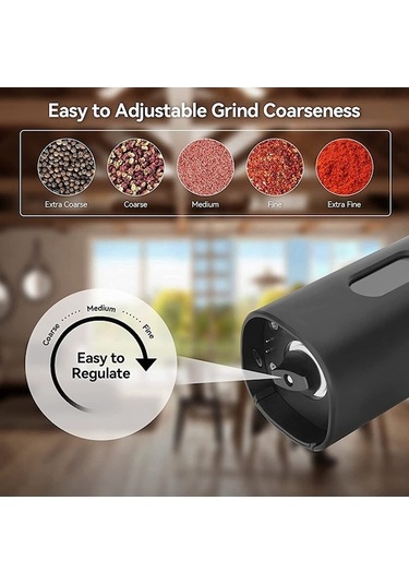 Createtech Kk Elektrikli Otomatik Tuz & Karabiber Öğütücü Seti, Şarj Tabanlı, 2 Ayarlı, Taşınabilir Ahşap