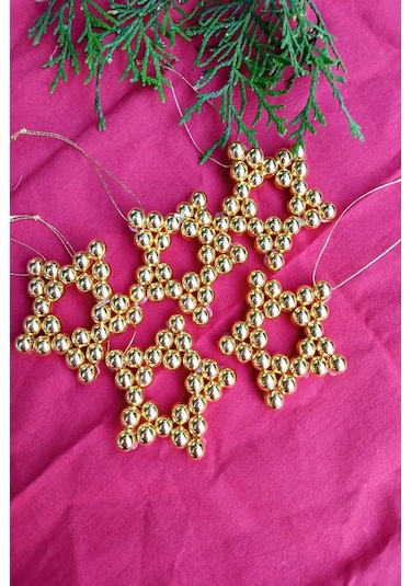 Stars - 5 Adet Parlak Gold Yıldız Dekoratif Süs - Kapı Süsü - Yıl