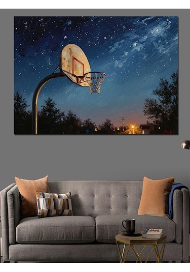 Ahşap Tablo Gece Altında Basketbol Potası Tablosu