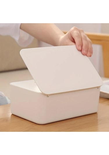 Xuweiwei Beyaz Toz Geçirmez Mendil Kutusu Kapaklı Maske Saklama Ev Mutfak Rv Banyo Beyaz