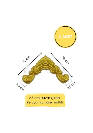 Diecor Dekoratif Polimer 2,5 Cm Duvar Çıtası Uyumlu Köşe Motifi Gold 16 X 16 Model:xa84