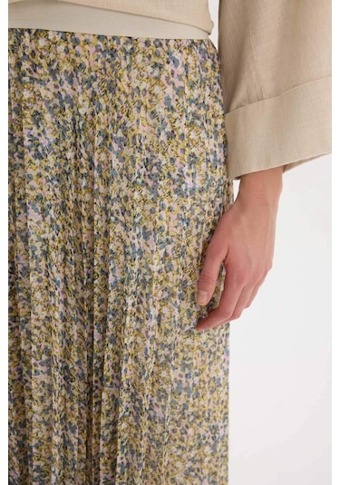 DeFacto Pilise Desenli Şifon Maxi Etek E5454AX25SPGN658 Yeşil