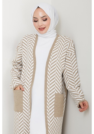 Çizgi Detaylı Triko Hırka 1604 - Taş Taş