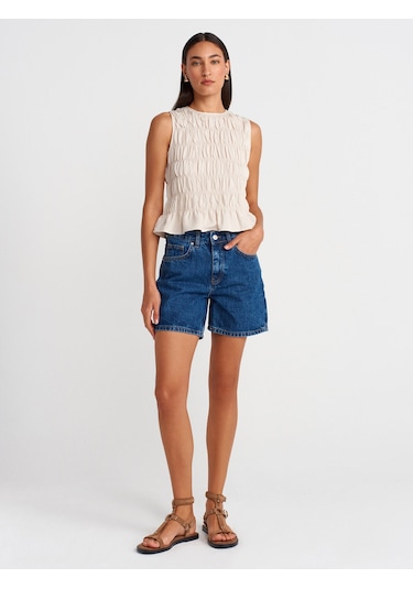 Dilvin 50845 Kolsuz Crop Bluz-açık Bej Açık Bej