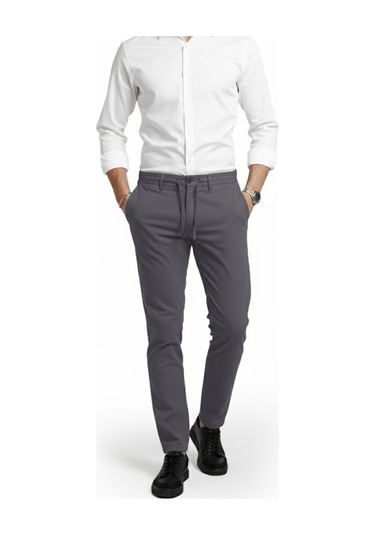 Deepsea Erkek Füme Likralı Gofre Kumaş Beli Lastikli İpli Slim Fit Günlük Pantolon 2600650 Füme
