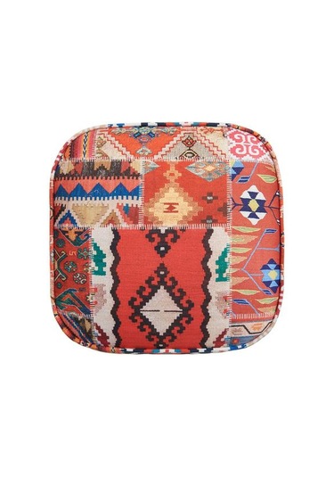 Just Home Retro Kare Dijital Patchwork Puf - Renkli Renkli
