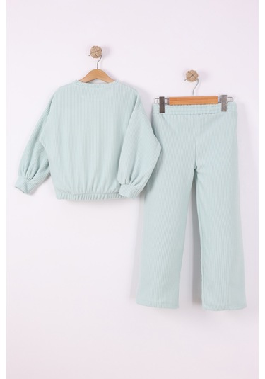 Monox Kız Çocuk Trend Nakışlı Tarz Fitilli Polar Takım Yeşil