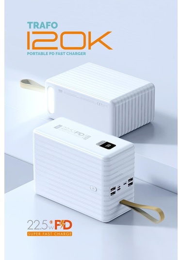 Powerway 120.000 Mah Pd 22.5w Hızlı Şarj Dahili Kablolu Gerçek 120.000 Mah Siyah Trafo Powerbank