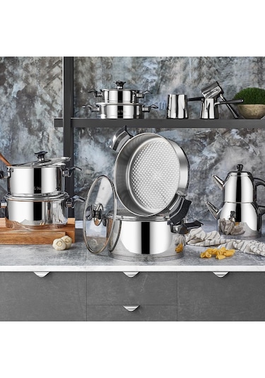 Aryıldız King İdeal Cam Kapak 20 Parça Çelik Çeyiz Seti - Siyah