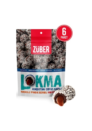 Züber Hindistan Cevizi Kaplı Kakaolu Fındık Ezmeli Meyve Topu 6 x 96 G