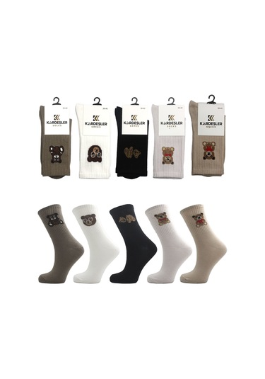 Kadın Çok Renkli Desenli Pamuklu Soket Çorap 5'li Paket Çok Renkli