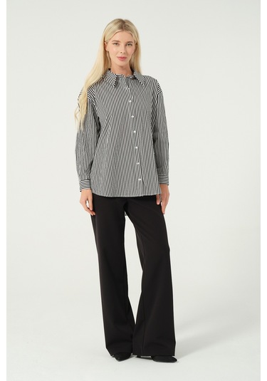 Basic Oversize Çizgili Gömlek Hipnotize Çok Renkli