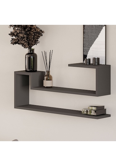 Ravi Dekoratif Duvar Rafı, Modern Kitaplık Ve Raf Ünitesi Antrasit