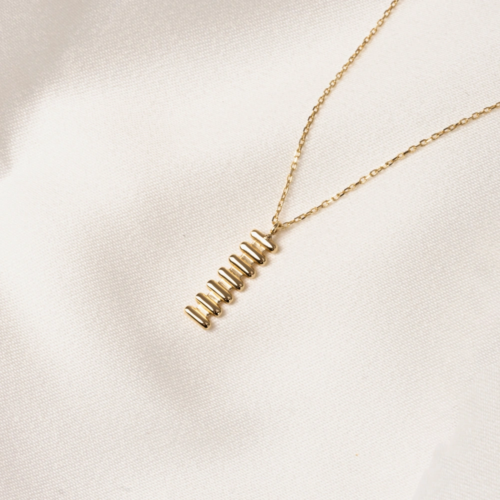 Gümüş Kolye - Çubuk Çizgili 925 Ayar Gümüş Kolye Sarı