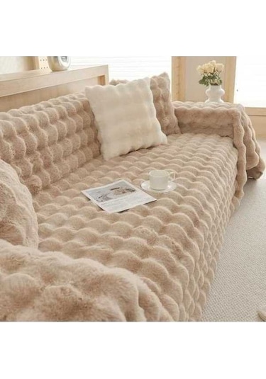 Willowhaven Kış Yumuşak Tavşan Peluş Kanepe Havlusu, Modern Açık Kahve Örtü, 180x130 Cm, Kombine Kanepe İçin Açık Kahve