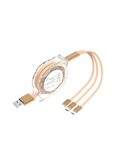 Maerknon3 İn 1 Geri Çekilebilir Usb Şarj Kablosu 1m İphone Uyumlu Android Tip C Xiaomi Huawei Samsungaltın 1m