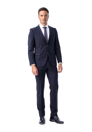 Morven Erkek Lacivert Basic Düz Slim Fit Dar Kesim Çift Yırtmaç - 498888121 Lacivert
