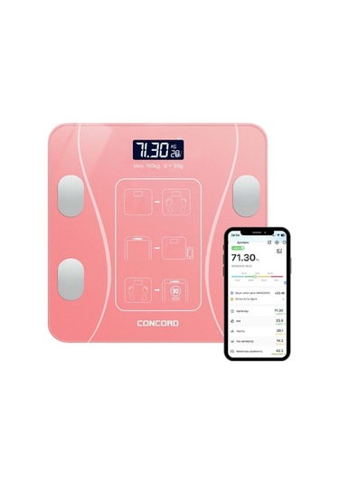 Concord C-w01 Dijital Akıllı Bluetooth Baskül - Pembe - Pil Hediyelidir