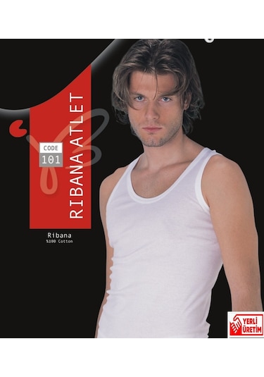 Erkek Beyaz Ribana Atlet % 100 Pamuklu Atlet 3'lü Paket 101-3b Beyaz