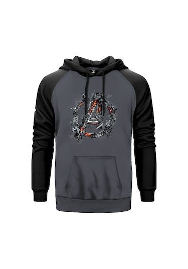 Avengers Logo 2 Gri Reglan Kol Kapşonlu Sweatshirt Gri