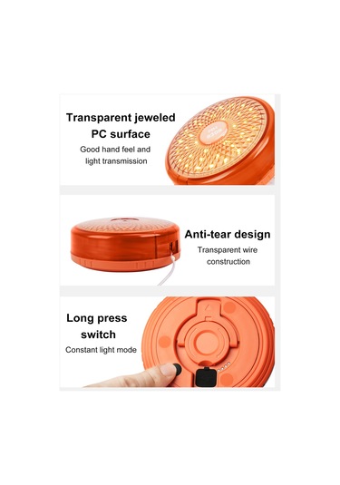 Geeksen Siyah, Yeşil, Turuncu Renk Seçenekli 8 Metre Uzunlukta 1500mah Pil Kapasiteli Taşınabilir Lamba Turuncu