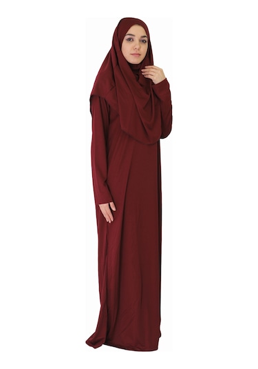 Bordo Fermuarsız Namaz Elbisesi Bordo