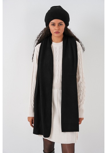 Kadın Triko Atkı Bere 15939 - Siyah Siyah