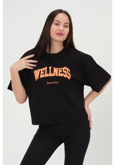 Oversize Kadın T-Shirt %100 Pamuk Tişört Siyah