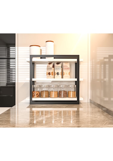 Mutfak Banyo Rafı 3 Raflı Metal Çerçeveli Beyaz