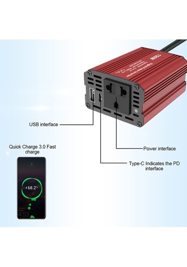 Dancemonkey 150w Güç İnvertörü 12v İla 220v Ac Araba Fişi Adaptörü Araba Çakmağı İçin Kırmızı