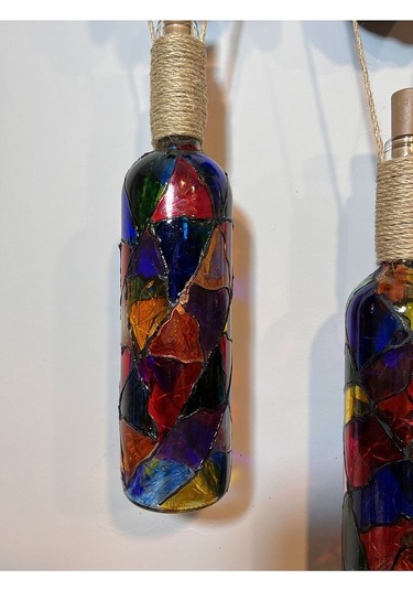 Siyah Renkli Erkek Eli Heykeli Ve Tıpa Peri Led Işıklı Vitray Cam Çok Renkli