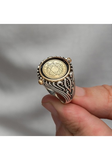 Çift Tarafli Mührü Süleyman İşleme 925 Gümüş Erkek Yüzük