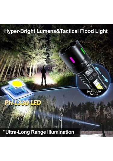 Xuweiwei Siyah Poslani 700 Lumen Usb Sarj Edilebilir Led El Feneri 7 Mod 2000mah Pil 800m Menzil 1 Takim Siyah