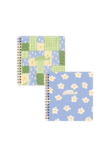 15x16 Spiralli Karton Kapak 2'li Noktalı Not Defter Seti - Patchwork Çok Renkli