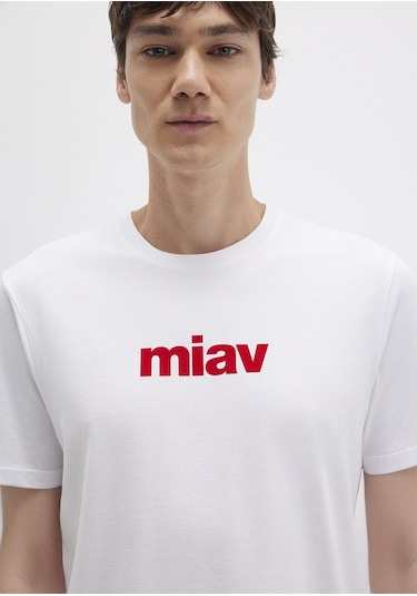 Mavi - Miav Baskılı Erkek Tişört 067153-622 Kırmızı Beyaz