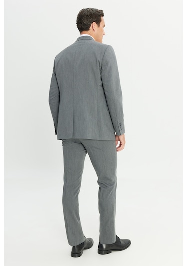 Erkek Grı Slim Fit Dar Kesim Mono Yaka Takım Elbise Gri