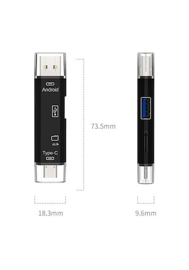 Ancheyn 5068 Otg 3 İn 1 Type-C/ Micro USB /TF Dönüştürücü Kart Okuyucu
