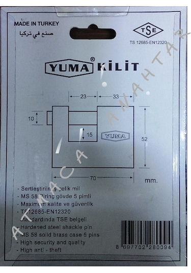 Yuma Kayar Pimli 70 Mm Asma Kilit