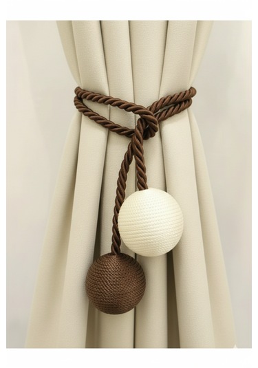 İki Toplu Yan Bağlama Fon Perde Toplama Aparatı Krem Kahve